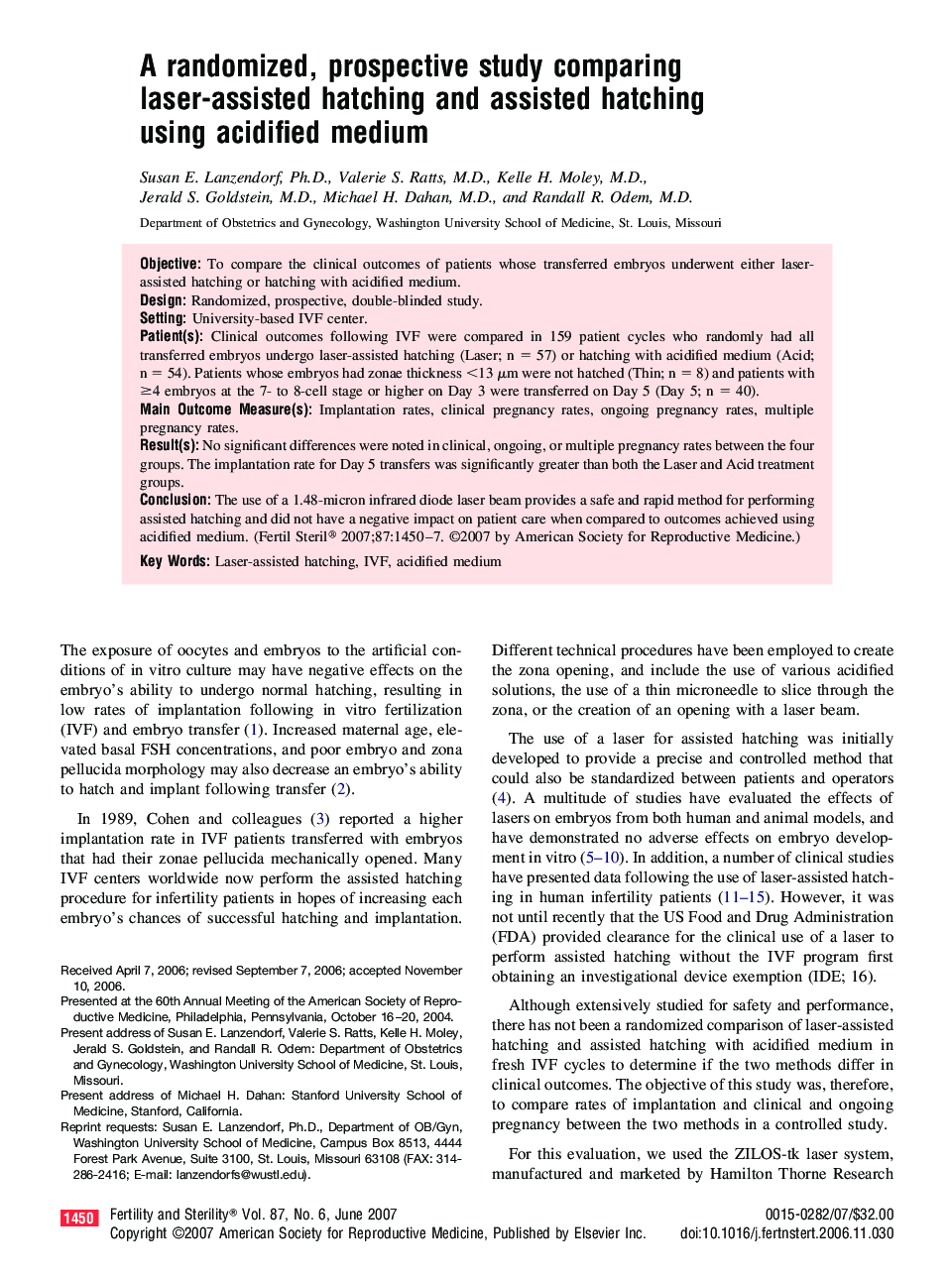 A randomized, prospective study comparing laser-assisted hatching and assisted hatching using acidified medium