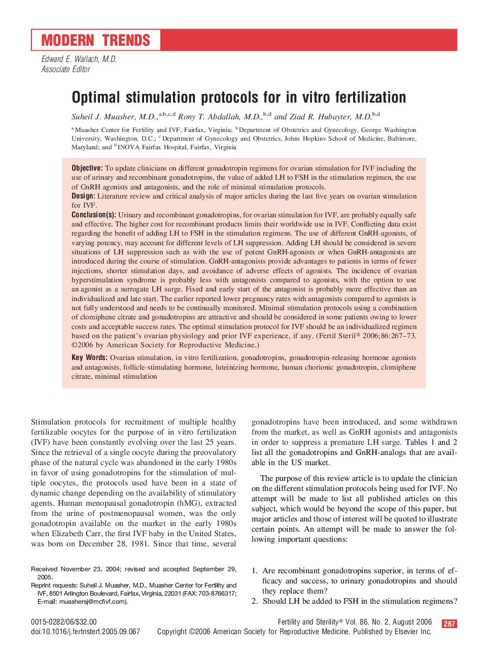 Optimal stimulation protocols for in vitro fertilization