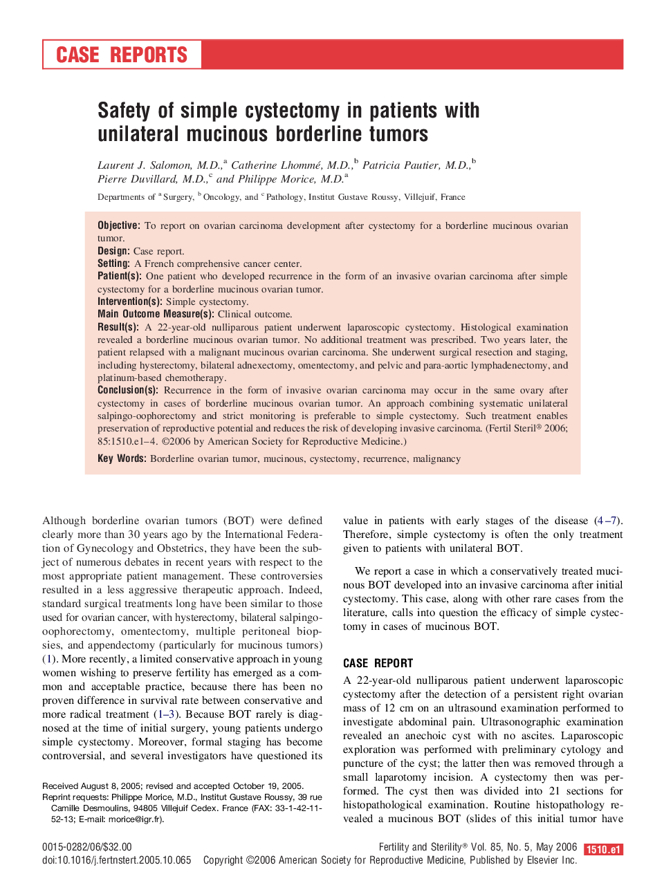 Safety of simple cystectomy in patients with unilateral mucinous borderline tumors