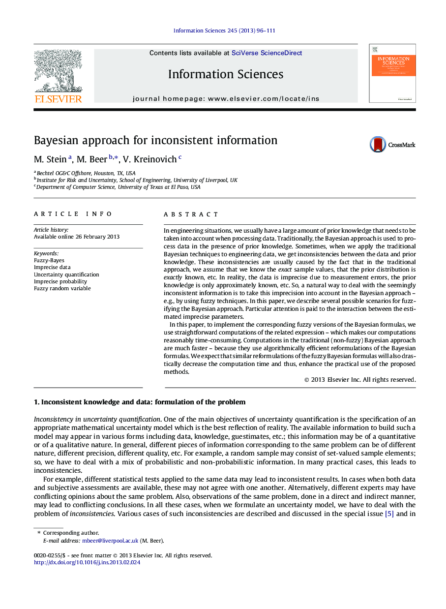 Bayesian approach for inconsistent information