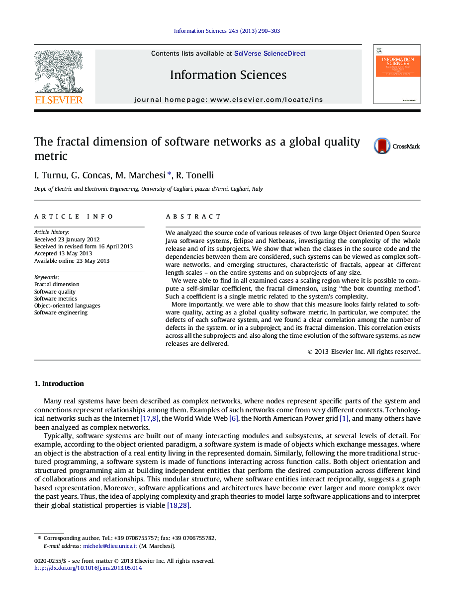 The fractal dimension of software networks as a global quality metric