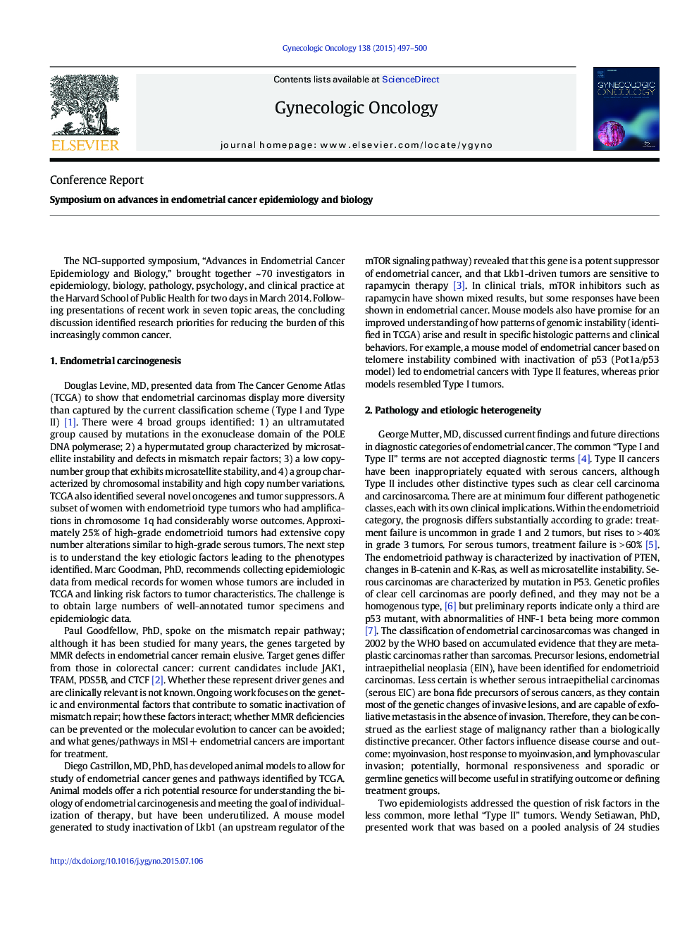 Symposium on advances in endometrial cancer epidemiology and biology