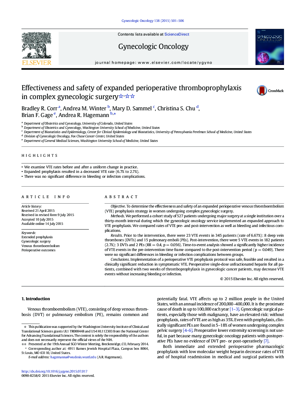 Effectiveness and safety of expanded perioperative thromboprophylaxis in complex gynecologic surgery 