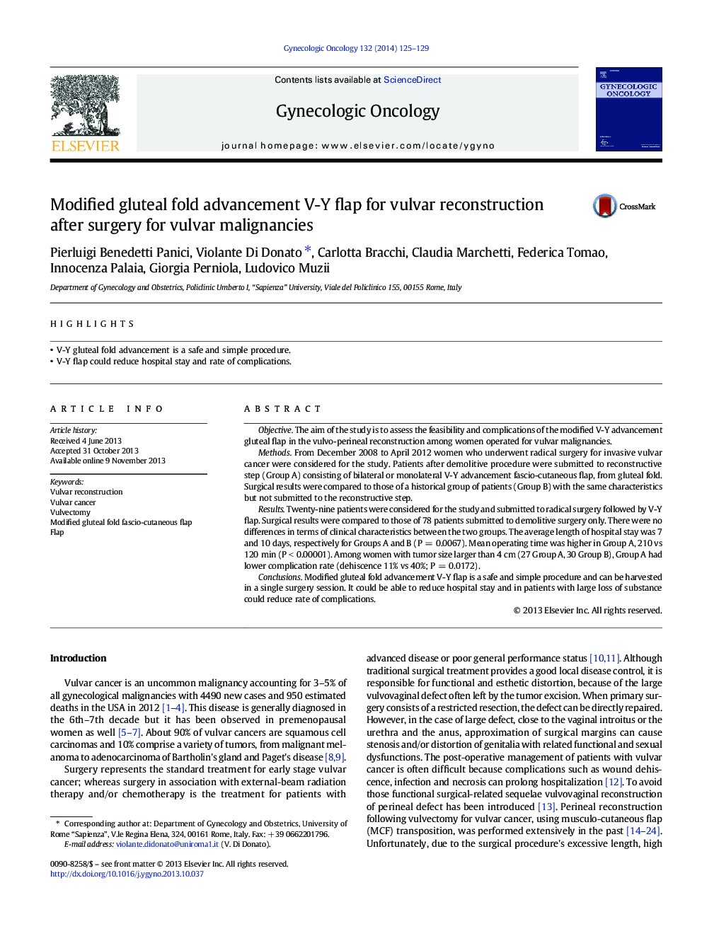 Modified gluteal fold advancement V-Y flap for vulvar reconstruction after surgery for vulvar malignancies