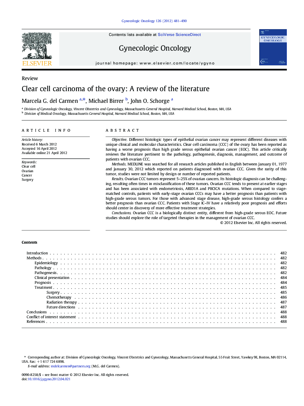 Clear cell carcinoma of the ovary: A review of the literature