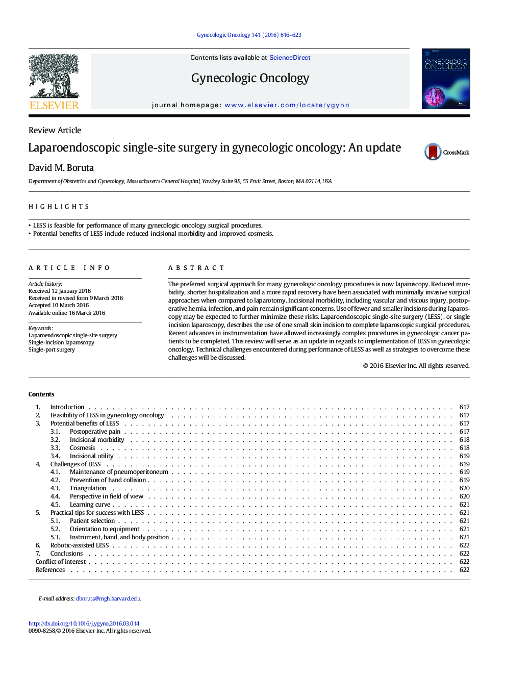 Laparoendoscopic single-site surgery in gynecologic oncology: An update