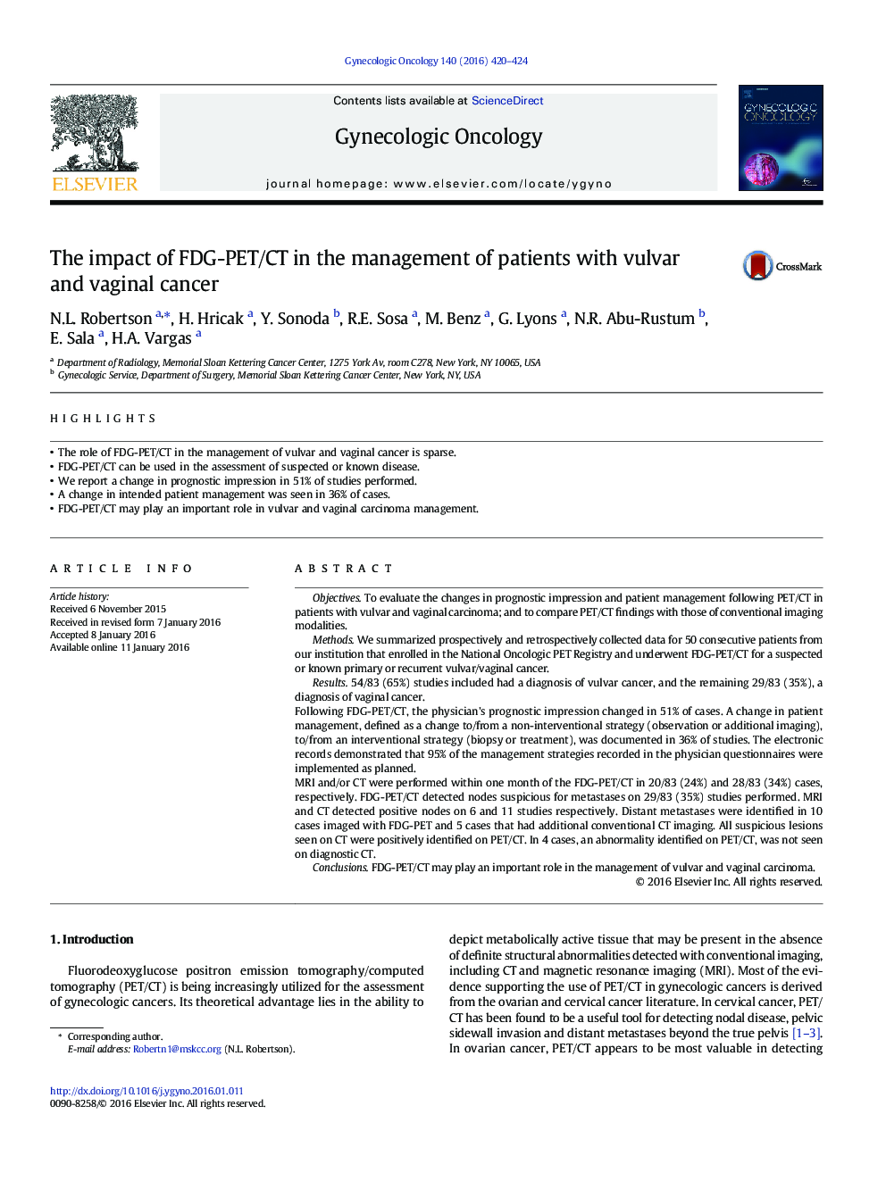 The impact of FDG-PET/CT in the management of patients with vulvar and vaginal cancer