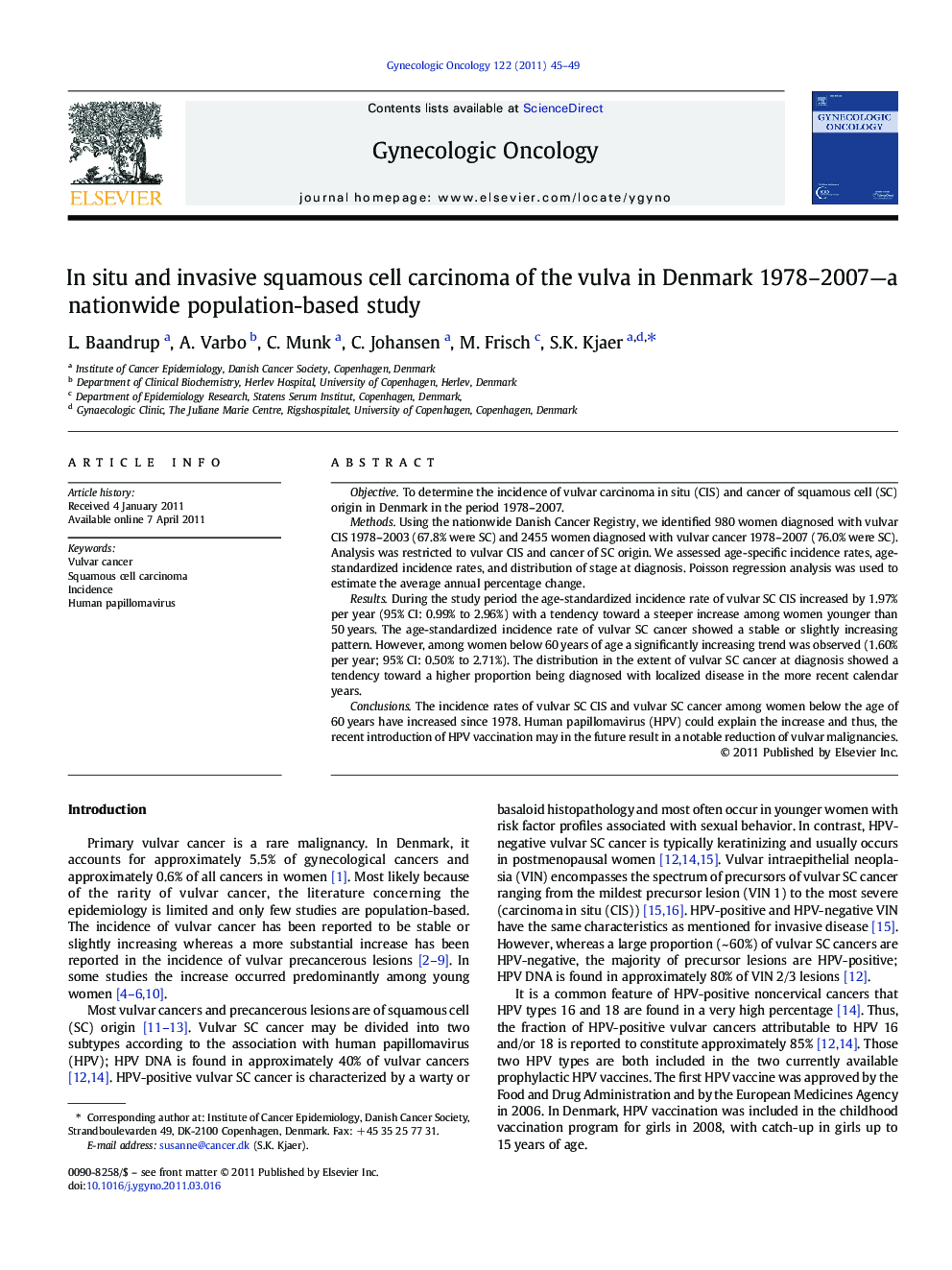 In situ and invasive squamous cell carcinoma of the vulva in Denmark 1978–2007—a nationwide population-based study