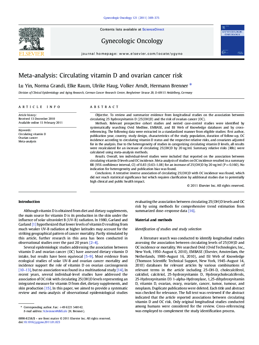 Meta-analysis: Circulating vitamin D and ovarian cancer risk