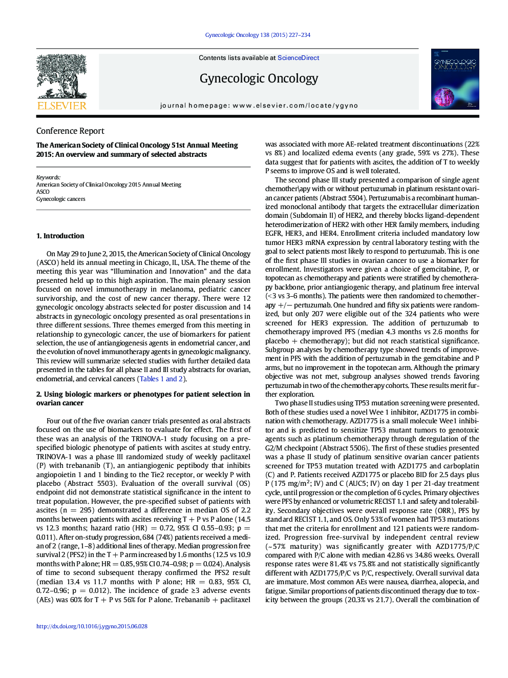 The American Society of Clinical Oncology 51st Annual Meeting 2015: An overview and summary of selected abstracts