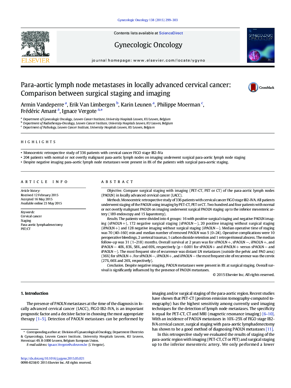 Para-aortic lymph node metastases in locally advanced cervical cancer: Comparison between surgical staging and imaging