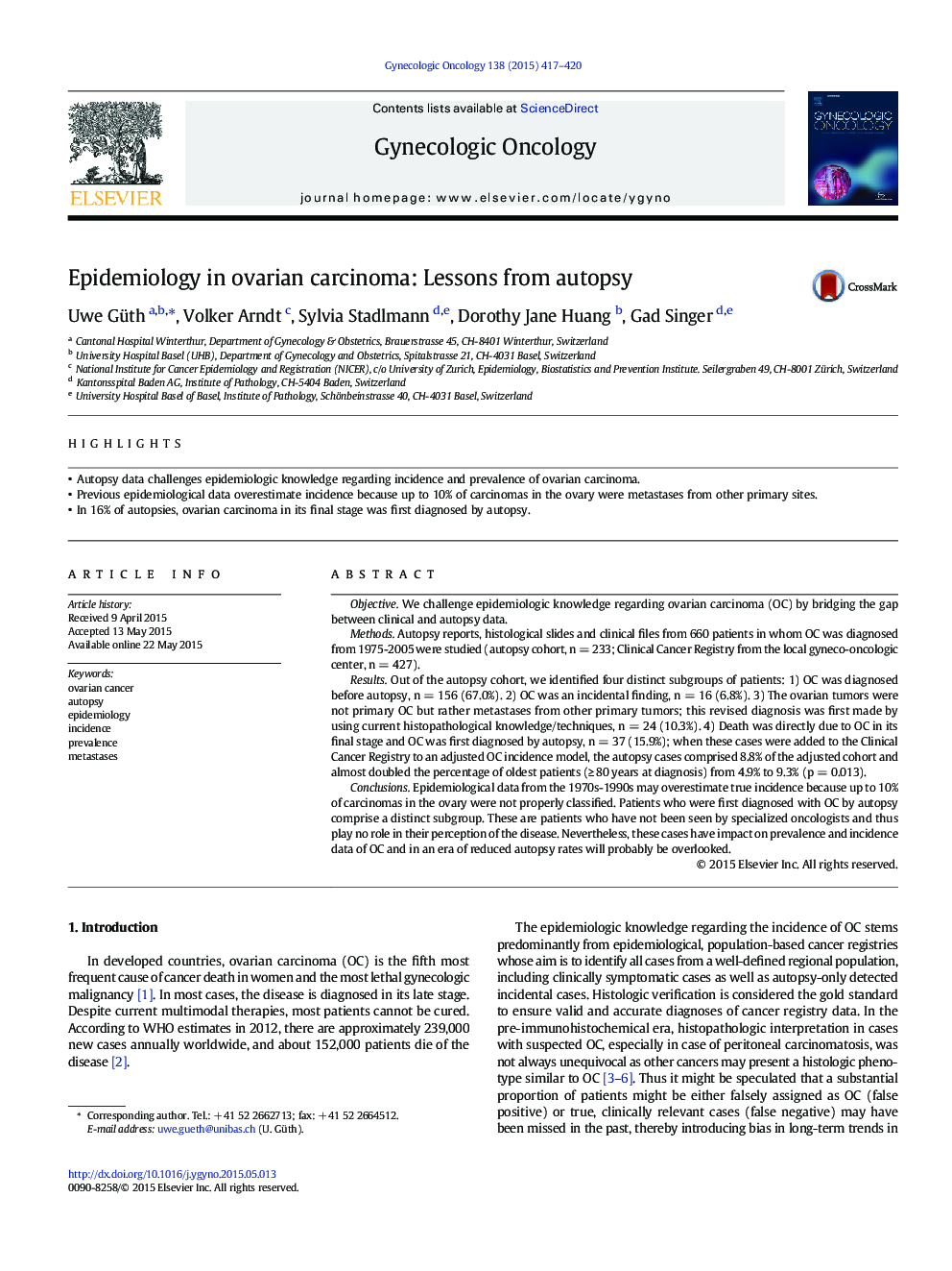 Epidemiology in ovarian carcinoma: Lessons from autopsy