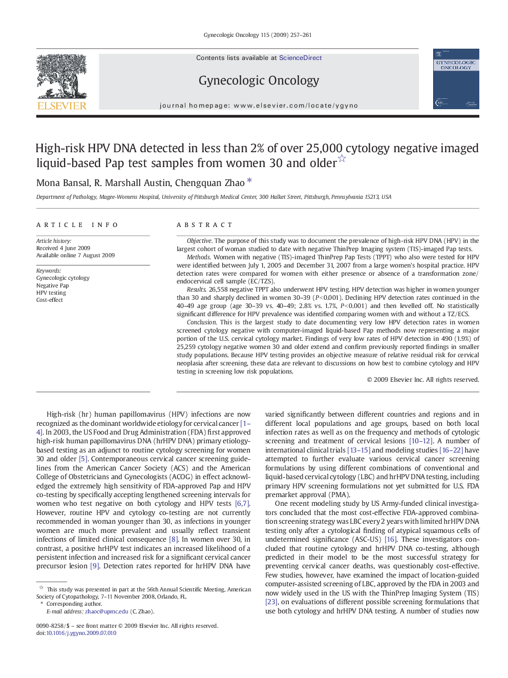 High-risk HPV DNA detected in less than 2% of over 25,000 cytology negative imaged liquid-based Pap test samples from women 30 and older