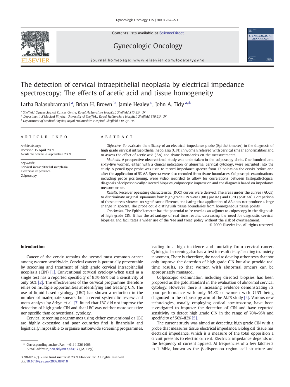 The detection of cervical intraepithelial neoplasia by electrical impedance spectroscopy: The effects of acetic acid and tissue homogeneity