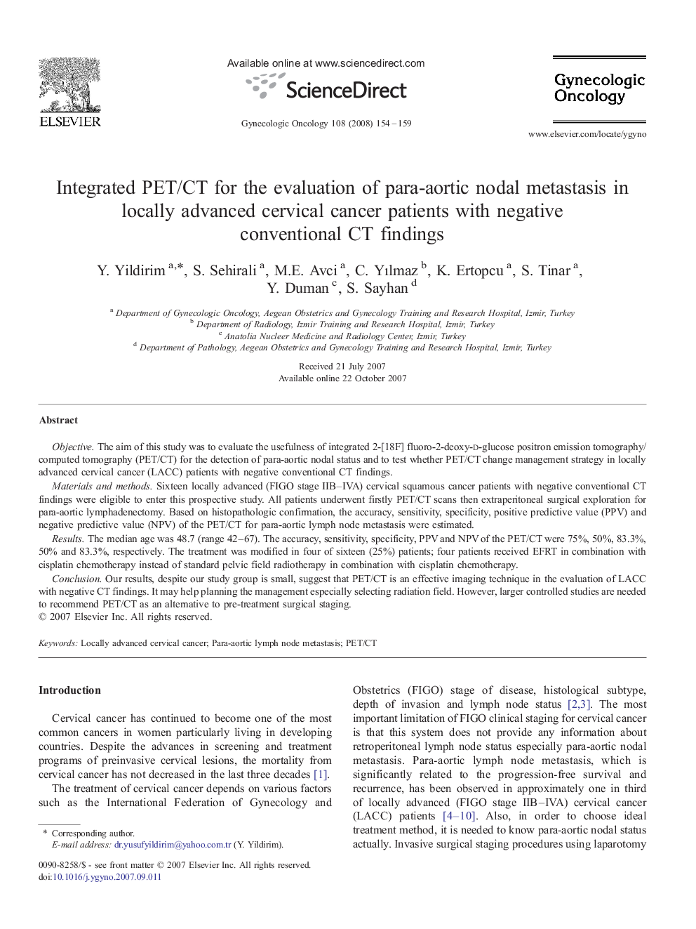 Integrated PET/CT for the evaluation of para-aortic nodal metastasis in locally advanced cervical cancer patients with negative conventional CT findings