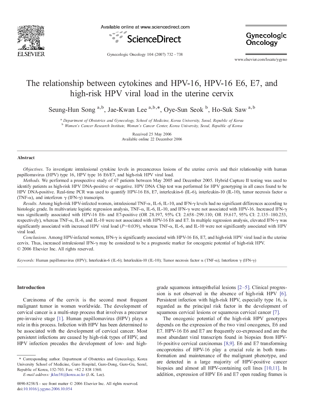 The relationship between cytokines and HPV-16, HPV-16 E6, E7, and high-risk HPV viral load in the uterine cervix