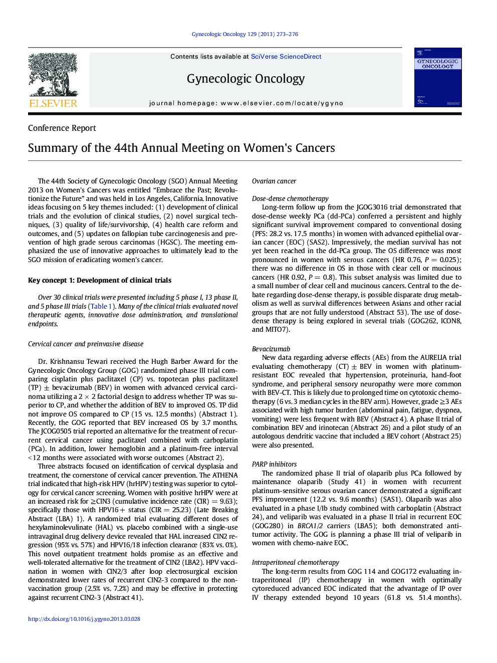 Summary of the 44th Annual Meeting on Women's Cancers