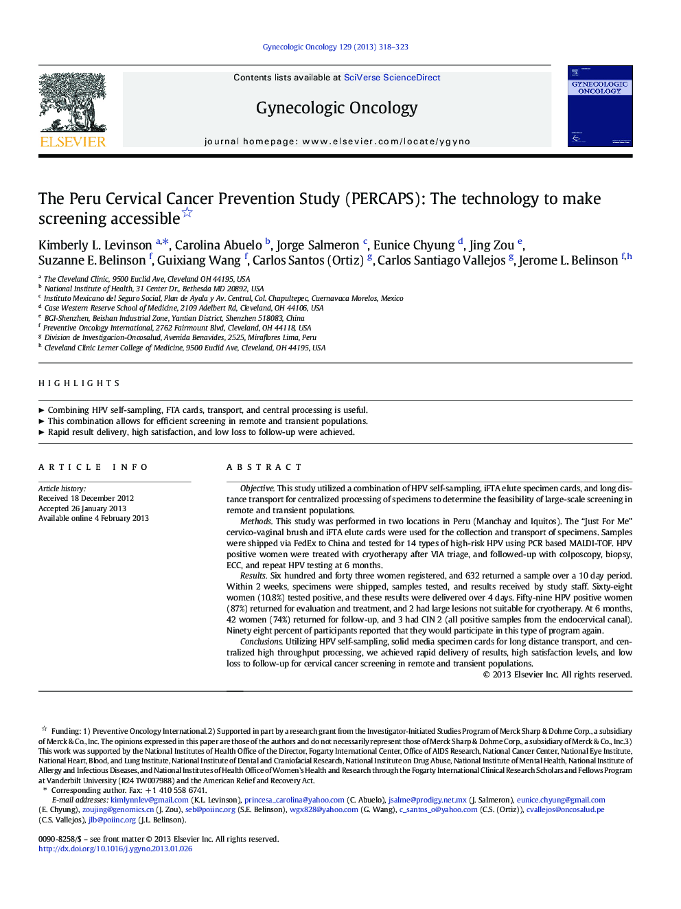 The Peru Cervical Cancer Prevention Study (PERCAPS): The technology to make screening accessible 