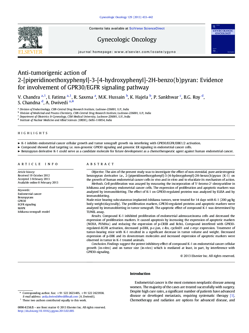 Anti-tumorigenic action of 2-[piperidinoethoxyphenyl]-3-[4-hydroxyphenyl]-2H-benzo(b)pyran: Evidence for involvement of GPR30/EGFR signaling pathway