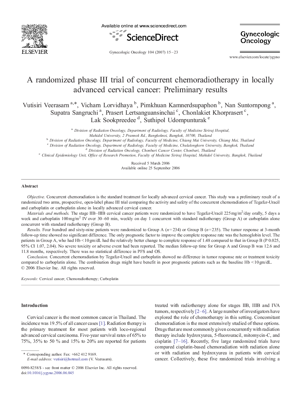 A randomized phase III trial of concurrent chemoradiotherapy in locally advanced cervical cancer: Preliminary results