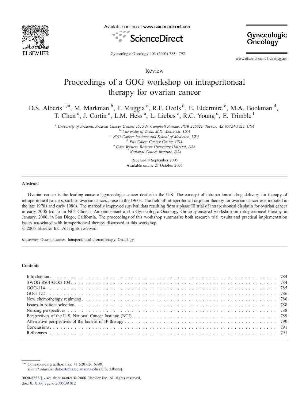 Proceedings of a GOG workshop on intraperitoneal therapy for ovarian cancer