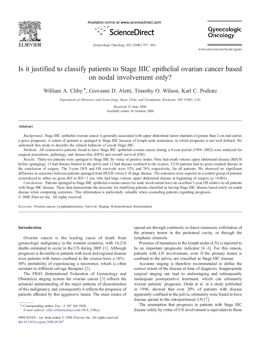 Is it justified to classify patients to Stage IIIC epithelial ovarian cancer based on nodal involvement only?