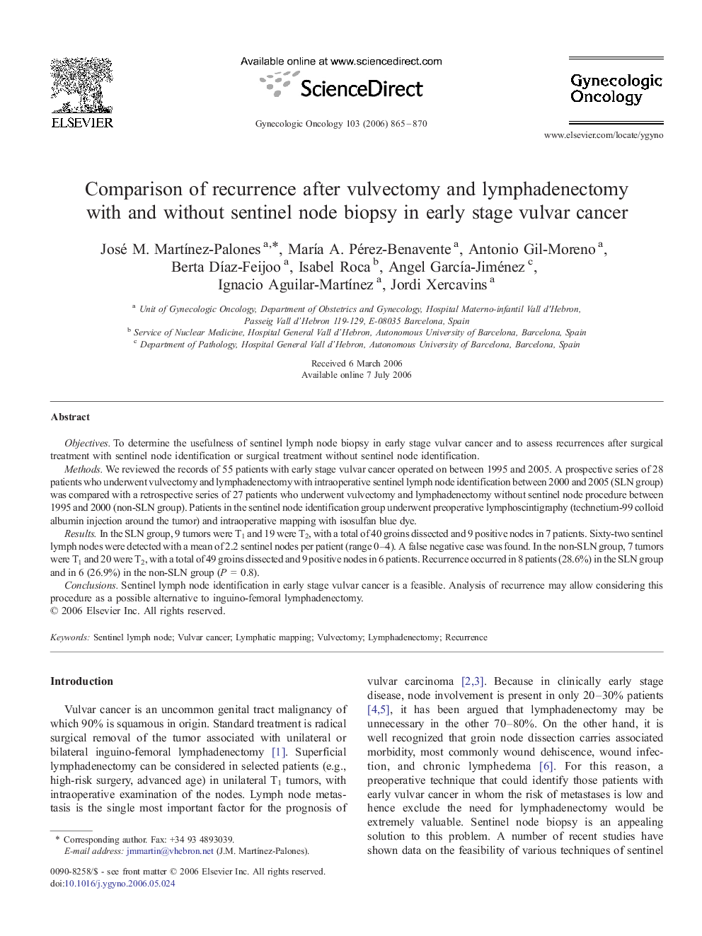 Comparison of recurrence after vulvectomy and lymphadenectomy with and without sentinel node biopsy in early stage vulvar cancer