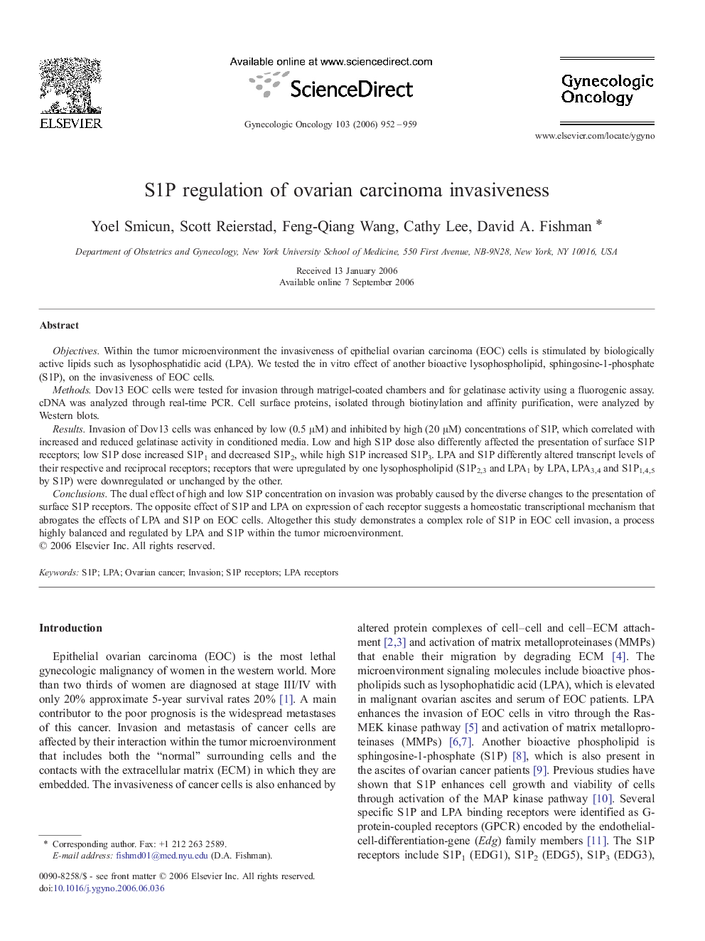 S1P regulation of ovarian carcinoma invasiveness