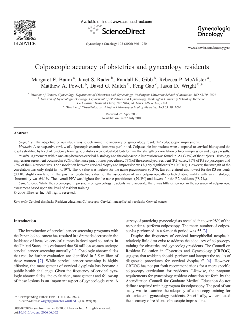 Colposcopic accuracy of obstetrics and gynecology residents