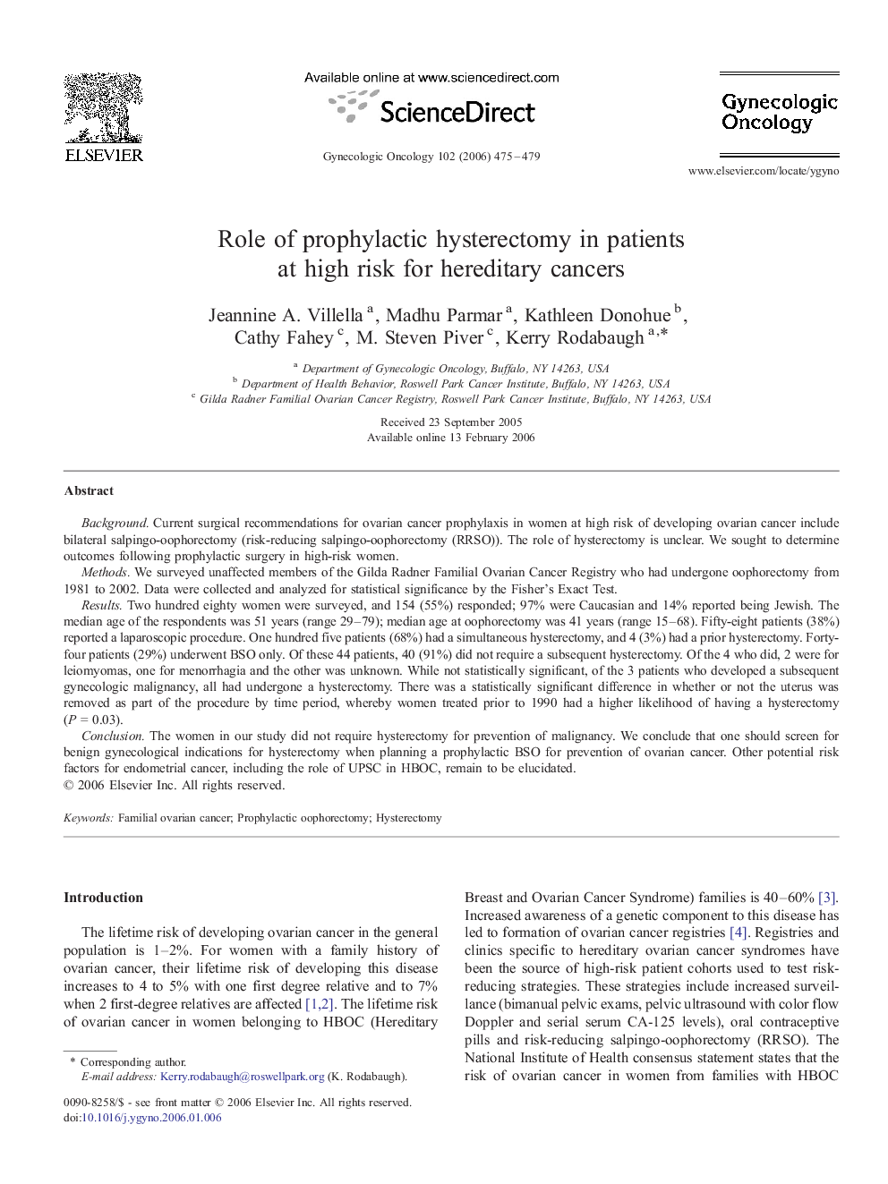 Role of prophylactic hysterectomy in patients at high risk for hereditary cancers