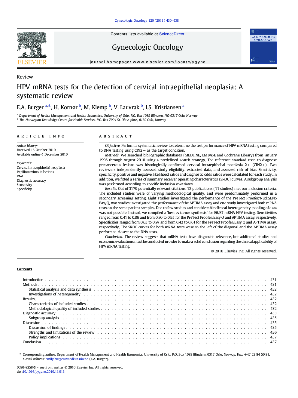 HPV mRNA tests for the detection of cervical intraepithelial neoplasia: A systematic review