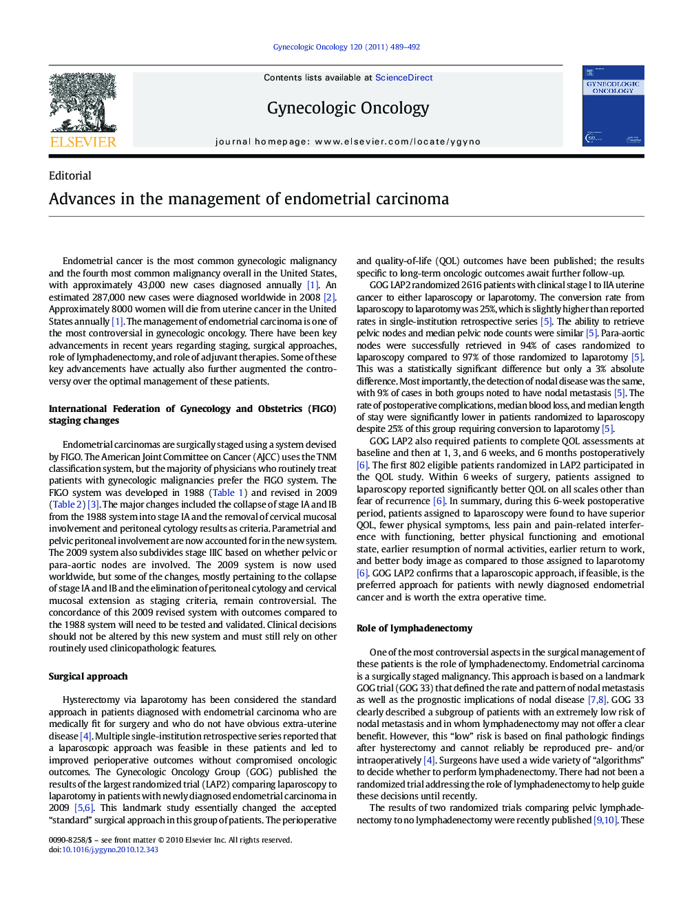 Advances in the management of endometrial carcinoma