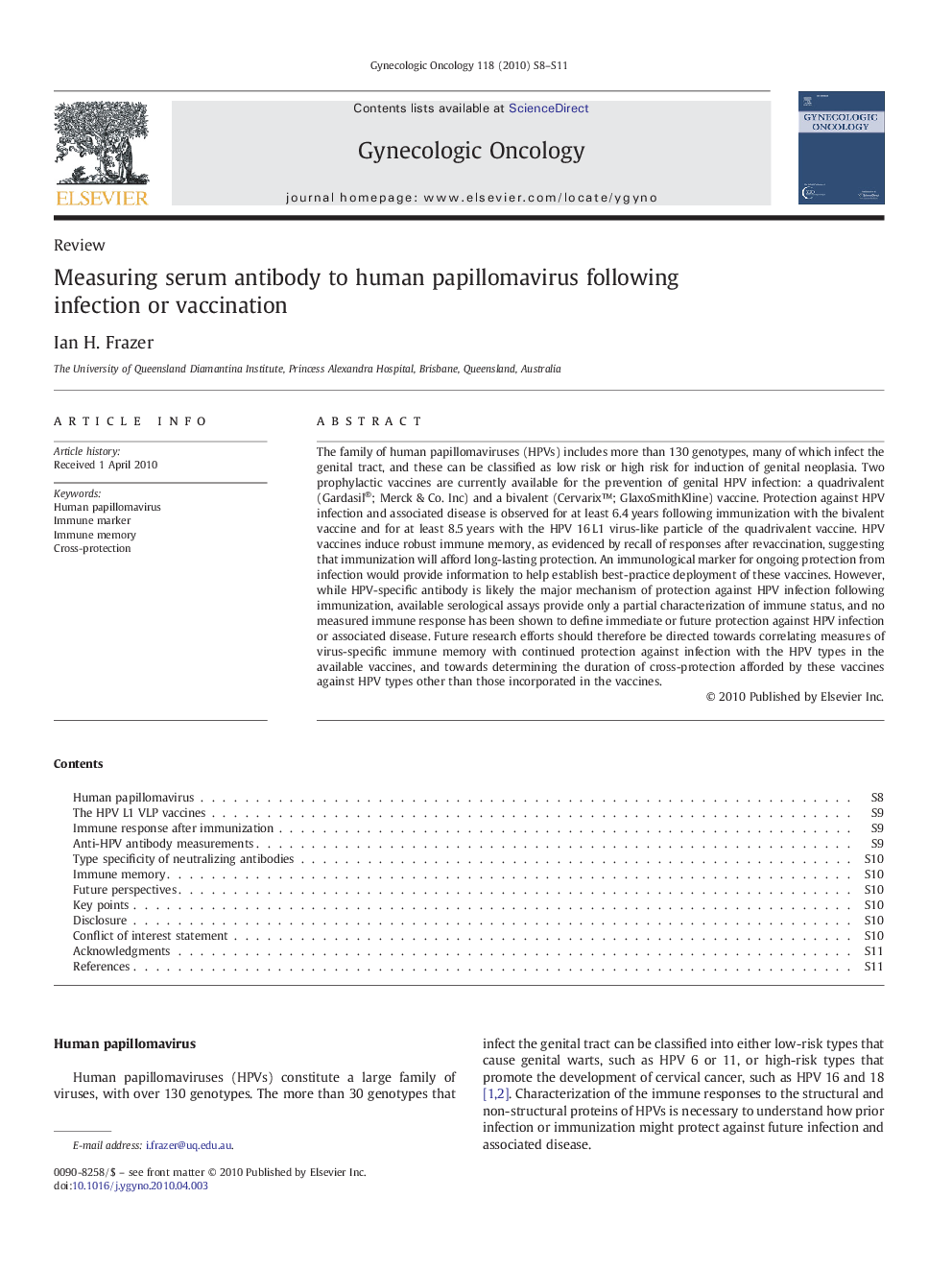 Measuring serum antibody to human papillomavirus following infection or vaccination