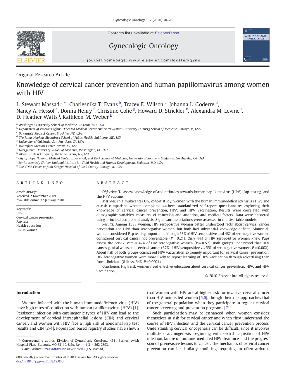 Knowledge of cervical cancer prevention and human papillomavirus among women with HIV