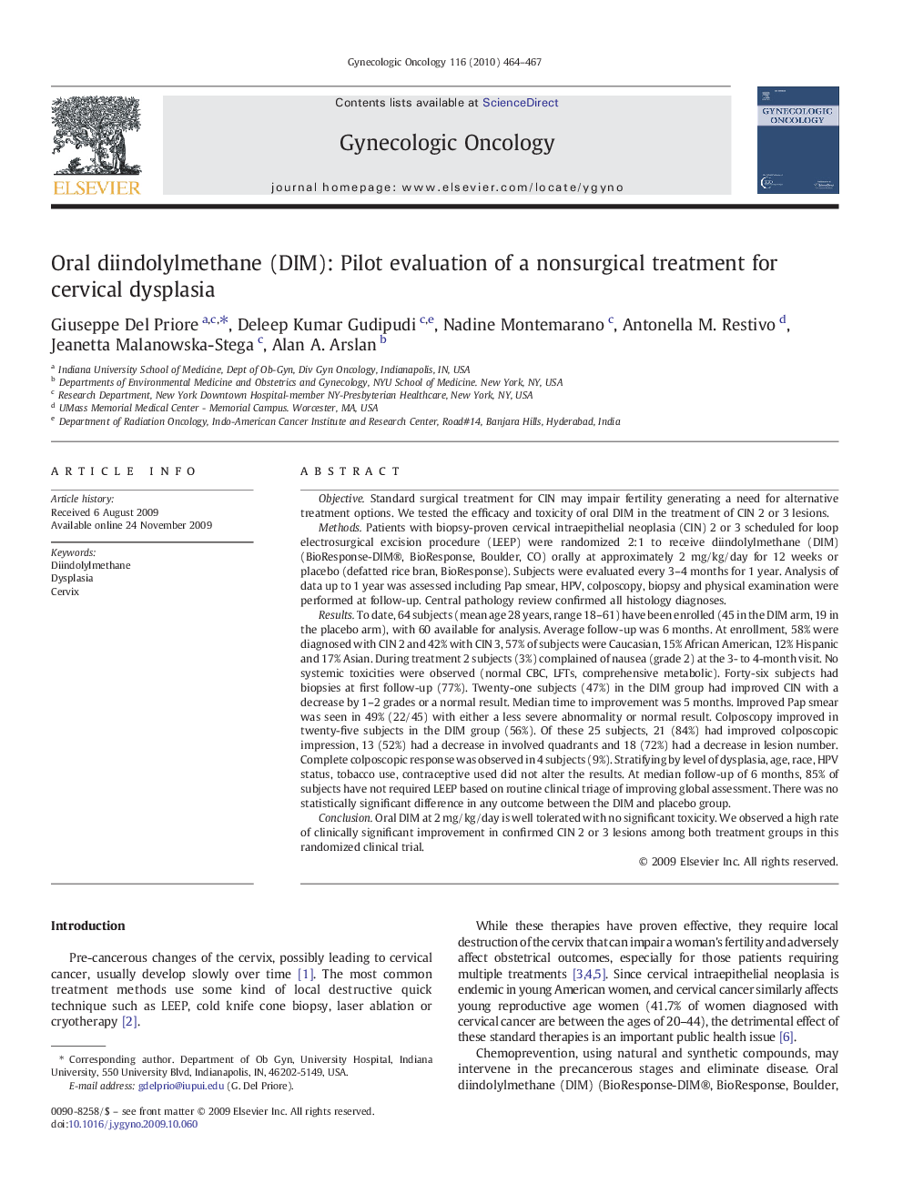 Oral diindolylmethane (DIM): Pilot evaluation of a nonsurgical treatment for cervical dysplasia