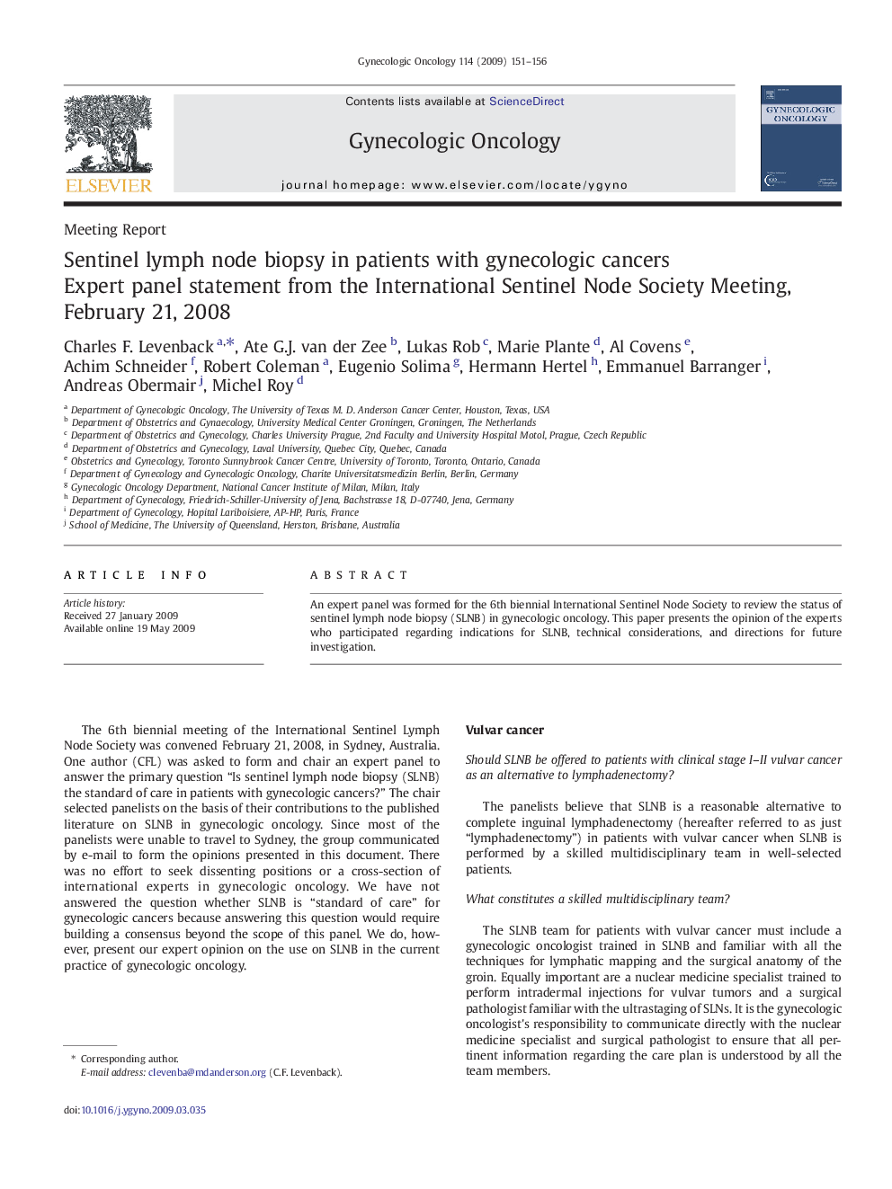 عکس صفحه اول مقاله: Sentinel lymph node biopsy in patients with gynecologic cancers Sentinel lymph node biopsy in patients with gynecologic cancers
