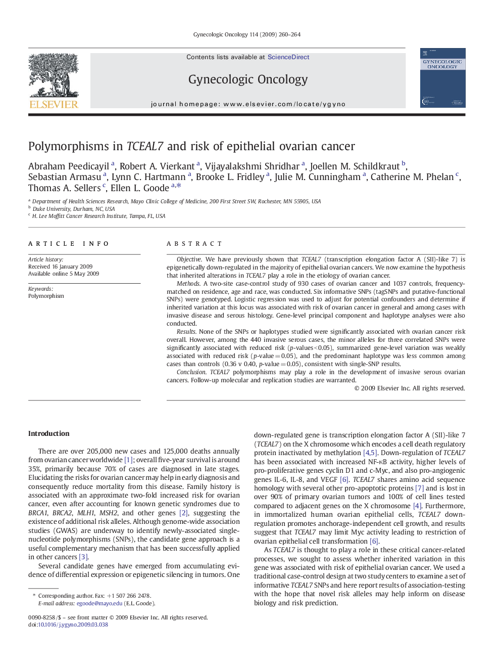 عکس صفحه اول مقاله: Polymorphisms in TCEAL7 and risk of epithelial ovarian cancer Polymorphisms in TCEAL7 and risk of epithelial ovarian cancer