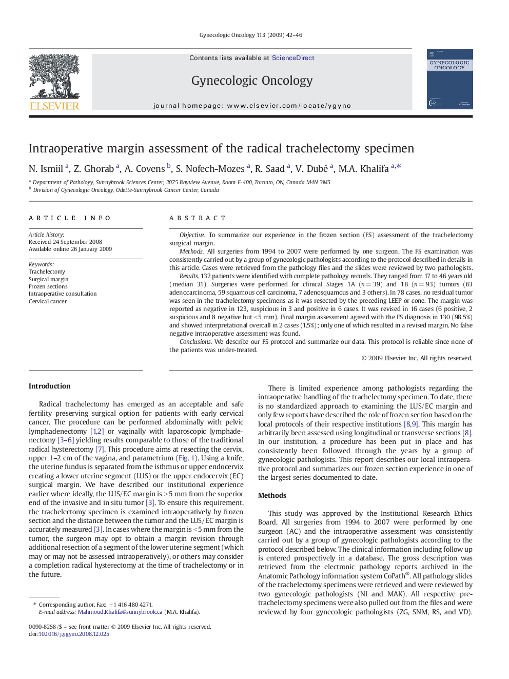 Intraoperative margin assessment of the radical trachelectomy specimen