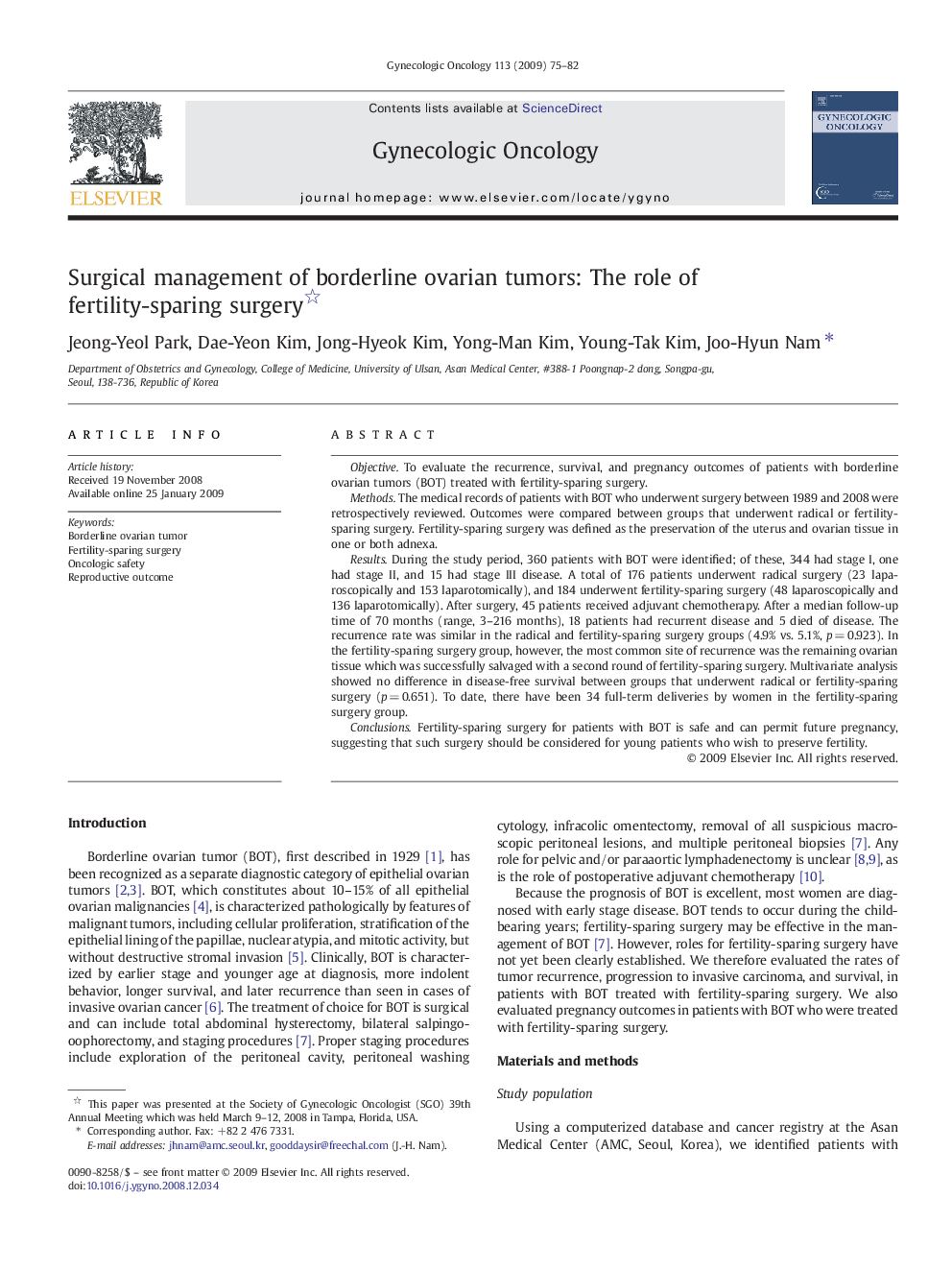 Surgical management of borderline ovarian tumors: The role of fertility-sparing surgery 