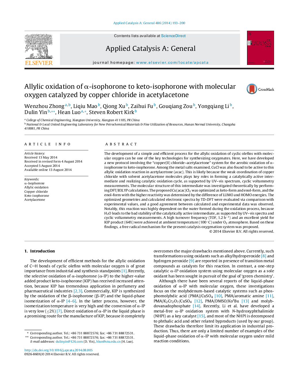 Allylic oxidation of α-isophorone to keto-isophorone with molecular oxygen catalyzed by copper chloride in acetylacetone