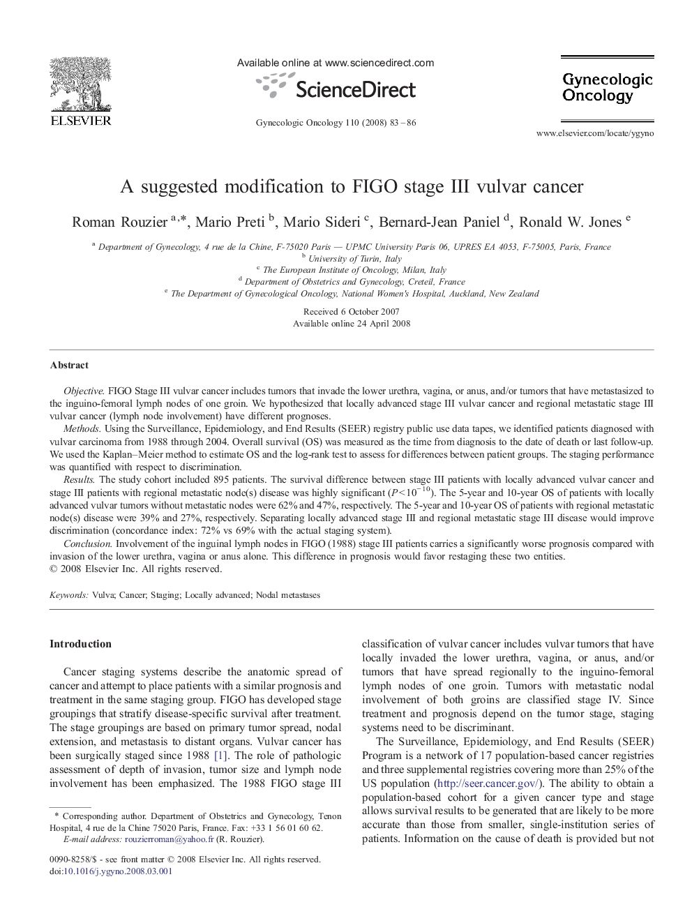 A suggested modification to FIGO stage III vulvar cancer