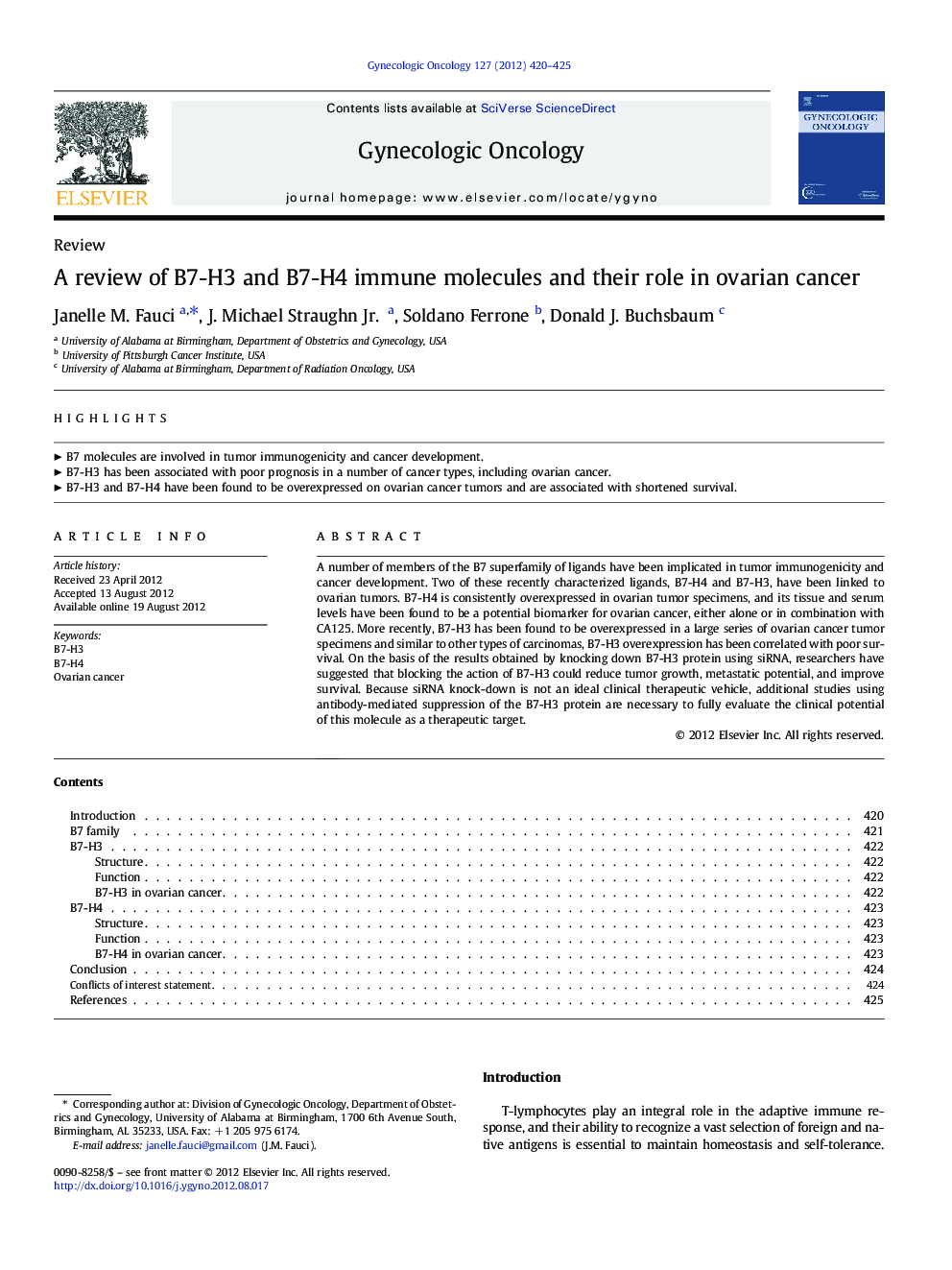 A review of B7-H3 and B7-H4 immune molecules and their role in ovarian cancer