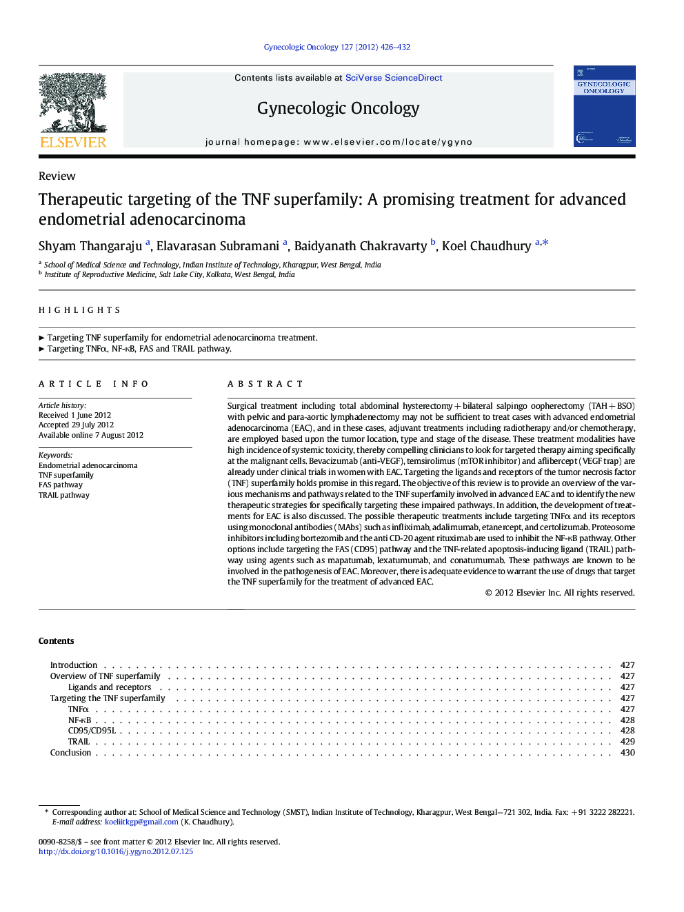 Therapeutic targeting of the TNF superfamily: A promising treatment for advanced endometrial adenocarcinoma