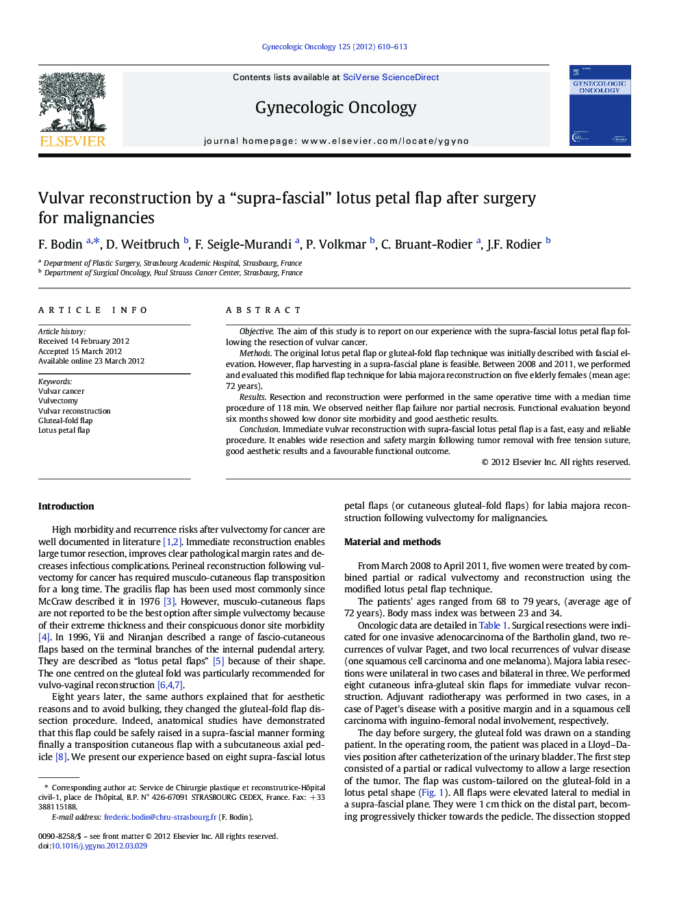 Vulvar reconstruction by a “supra-fascial” lotus petal flap after surgery for malignancies