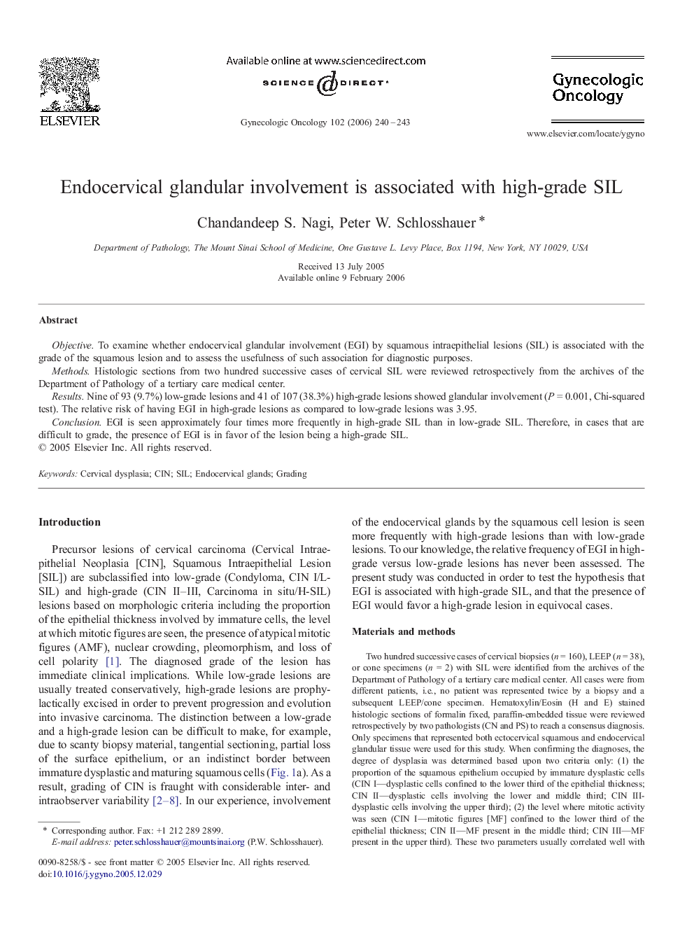 Endocervical glandular involvement is associated with high-grade SIL