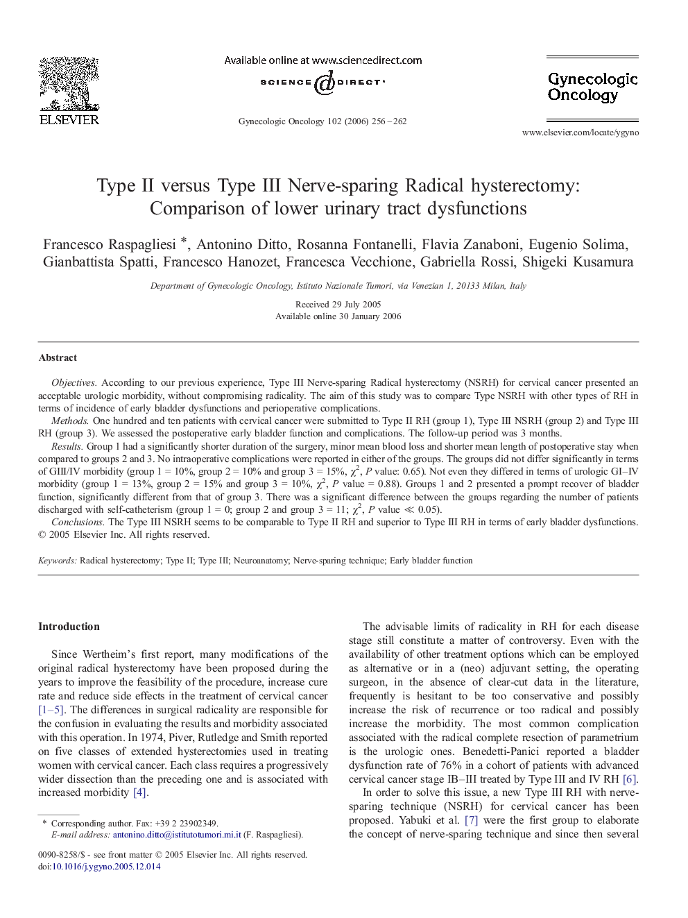 Type II versus Type III Nerve-sparing Radical hysterectomy: Comparison of lower urinary tract dysfunctions