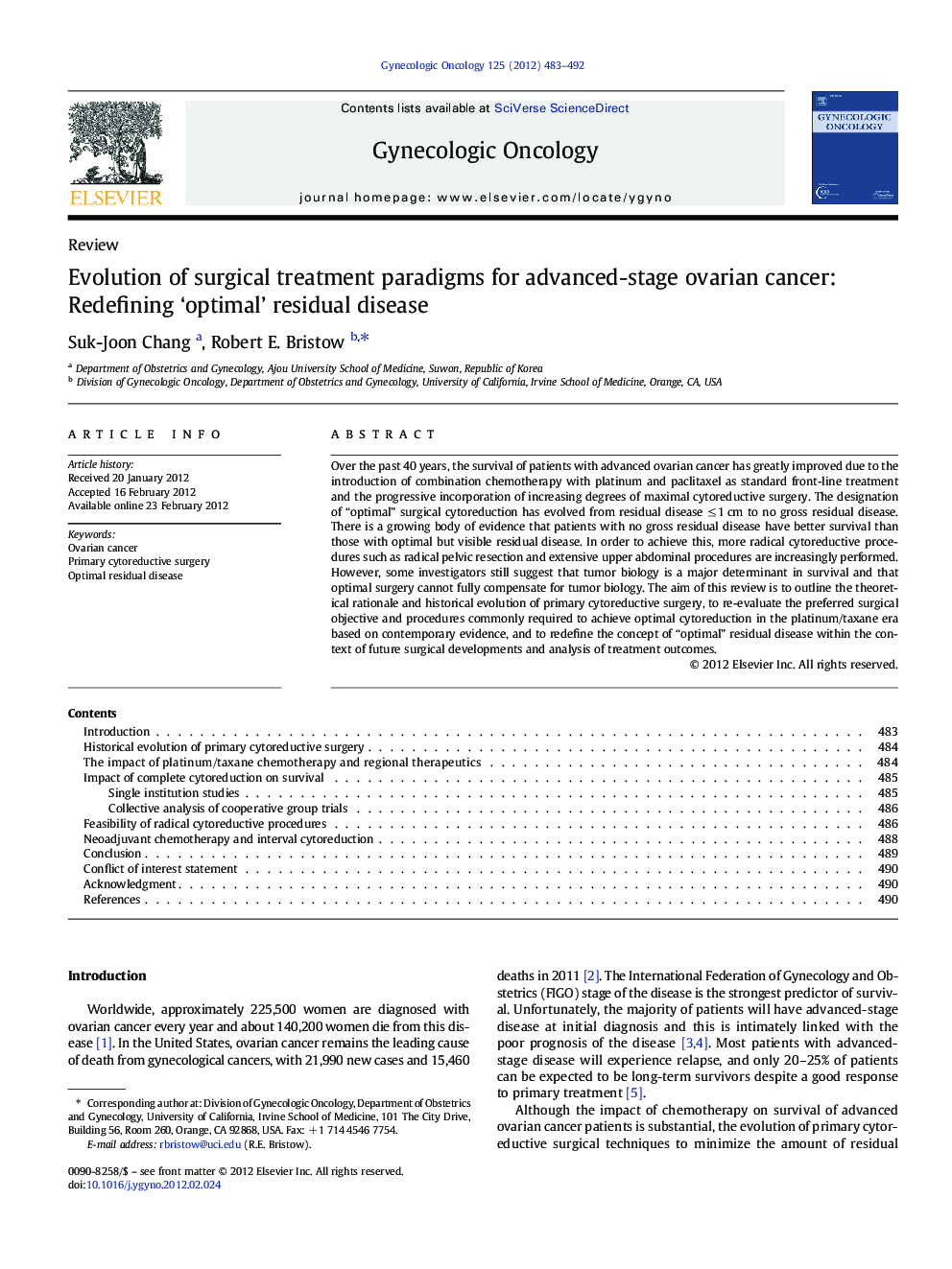 Evolution of surgical treatment paradigms for advanced-stage ovarian cancer: Redefining ‘optimal’ residual disease