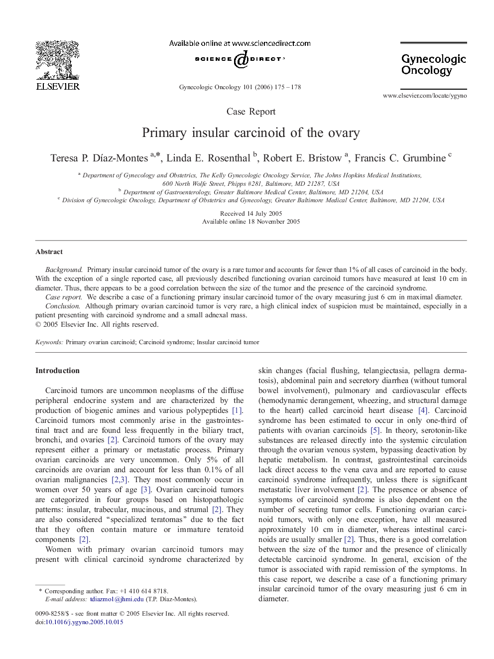 Primary insular carcinoid of the ovary