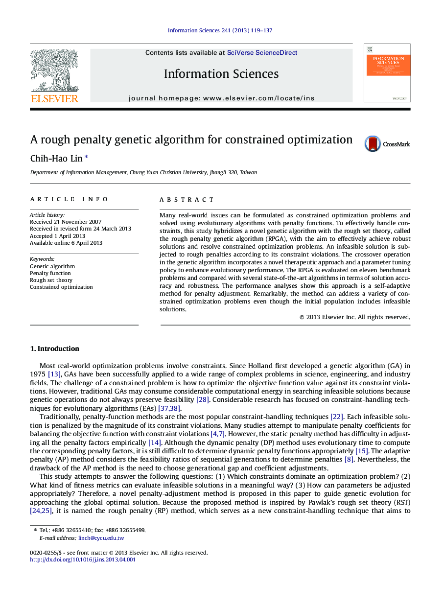 A rough penalty genetic algorithm for constrained optimization