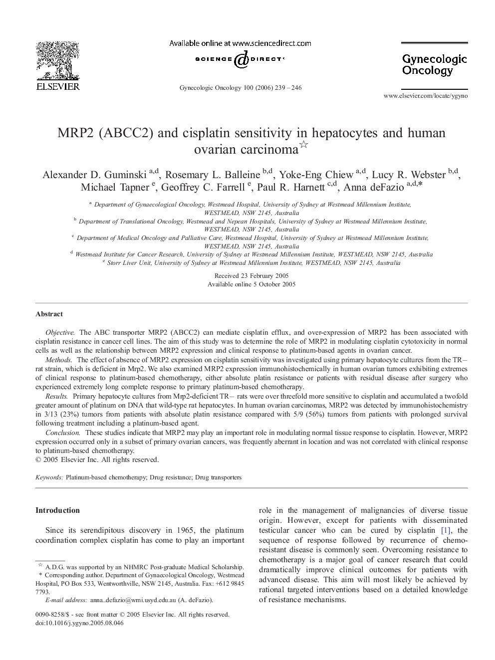 MRP2 (ABCC2) and cisplatin sensitivity in hepatocytes and human ovarian carcinoma 